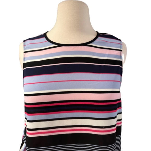 ELLE Top Blouse Stripe Sleeveless Peplum Hem Crewneck Multi-Color Medium - Picture 4 of 10
